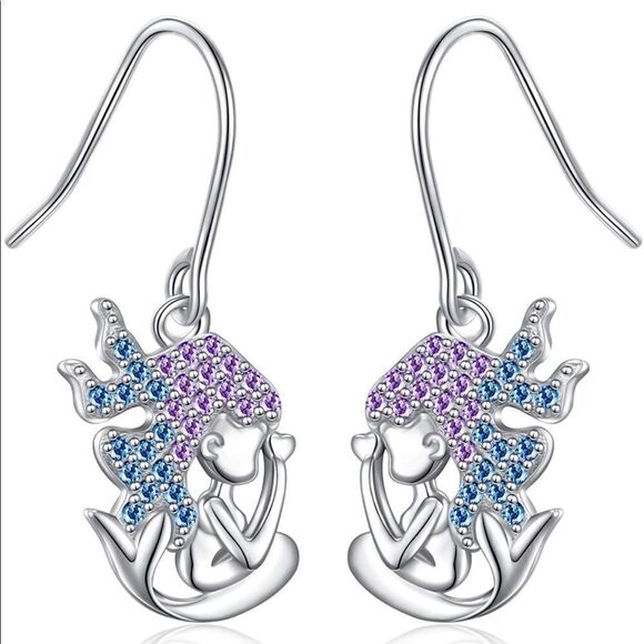 Sterling Silver Crystal Mermaid Earrings - Picture 1 of 7